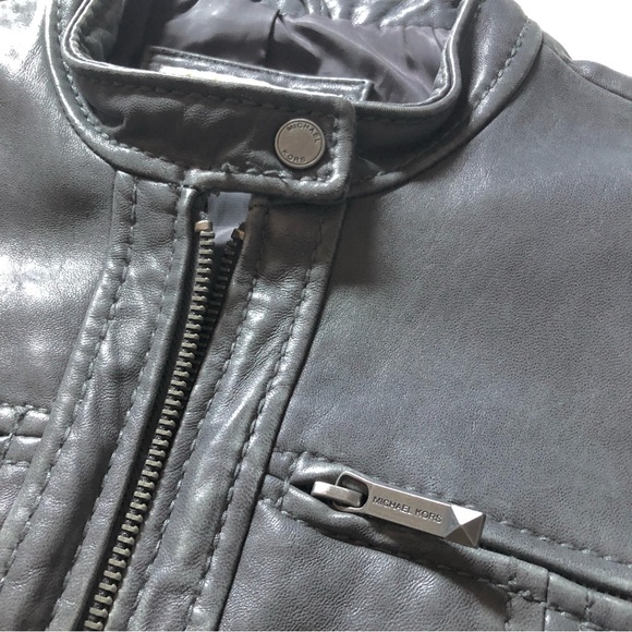 Michael Kors grey leather moto jacket - Picture 7 of 7